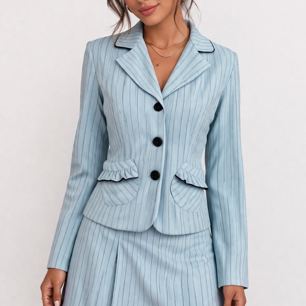 Vintage Women’s 2 Piece Light Blue Pinstriped Suit Size 5